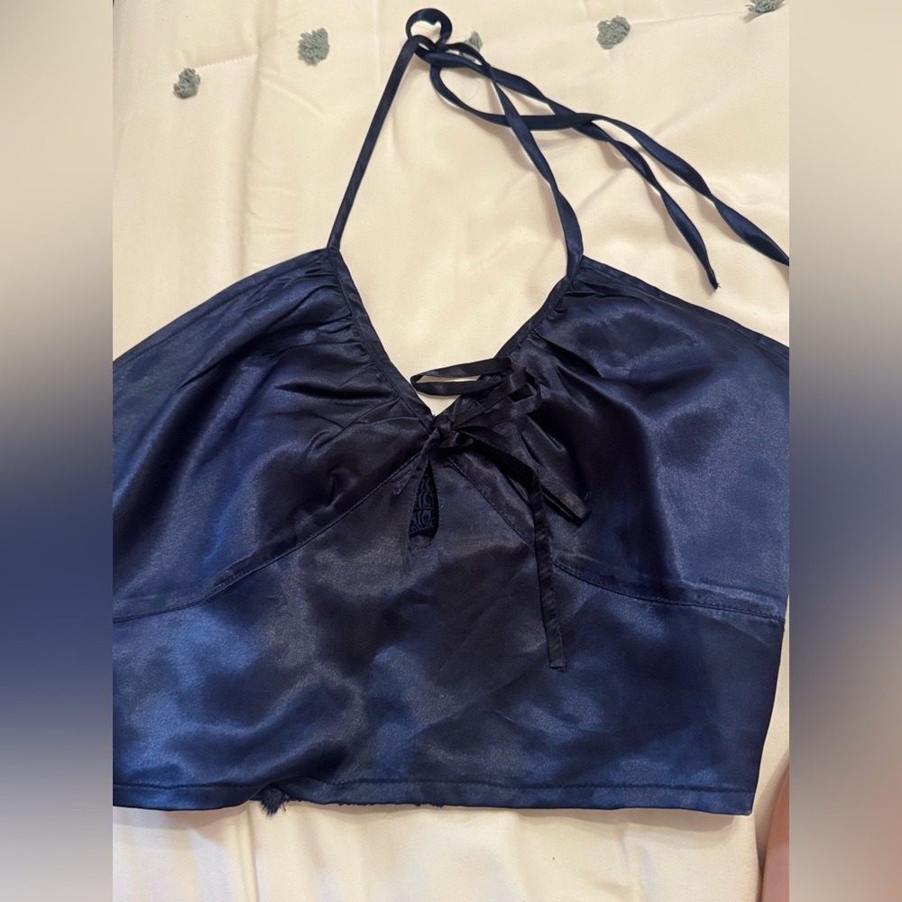 Urban Outfitters Blue Crop Tie Front Tank Top